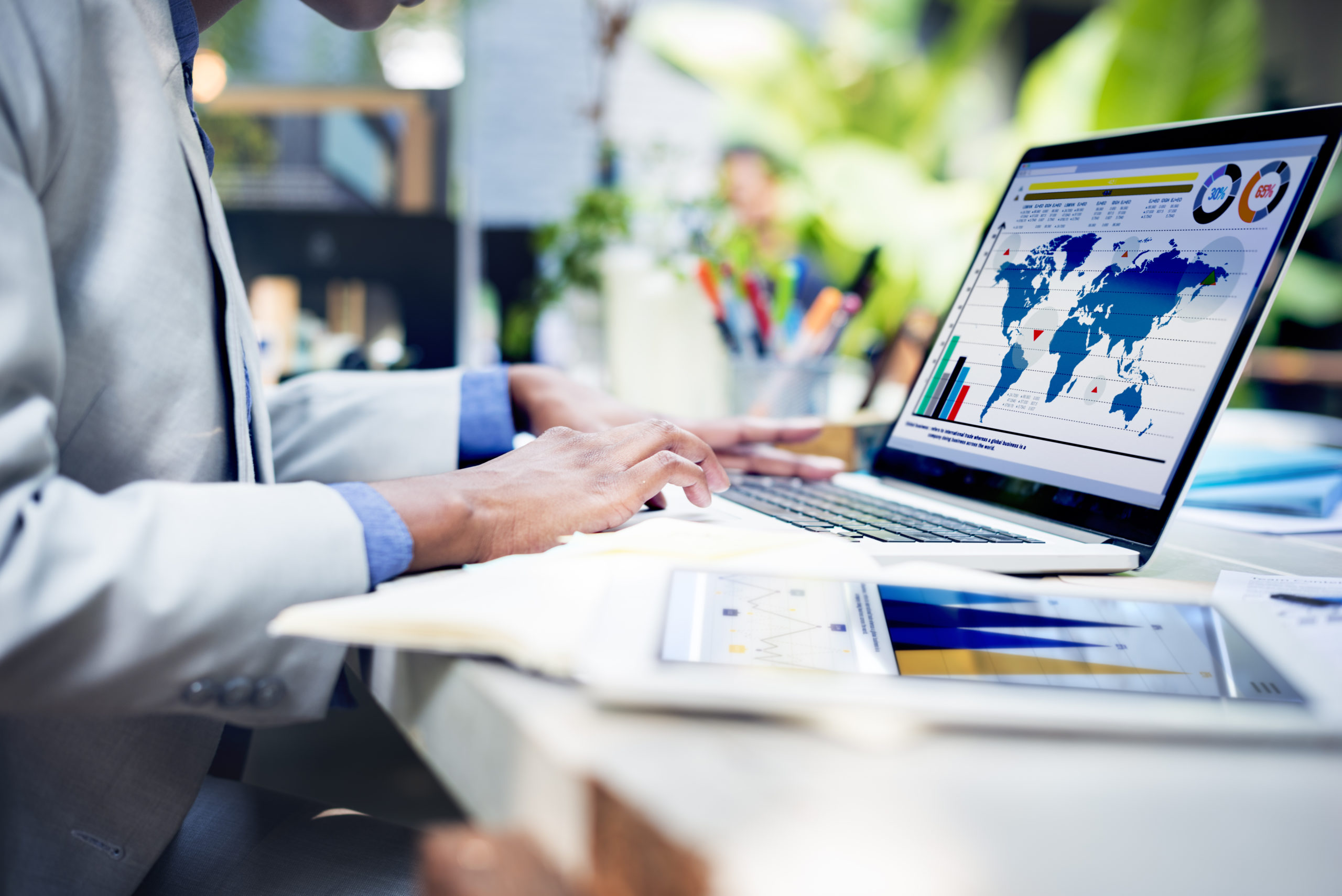 Business Woman Hands Study Report Concept person working on laptop